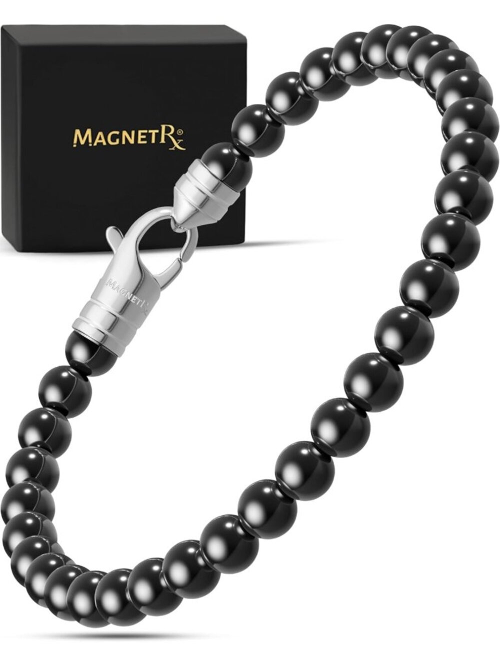 Stylish Hematite Beaded Magnetic Bracelet for Wellness & Fashion - Medium Size